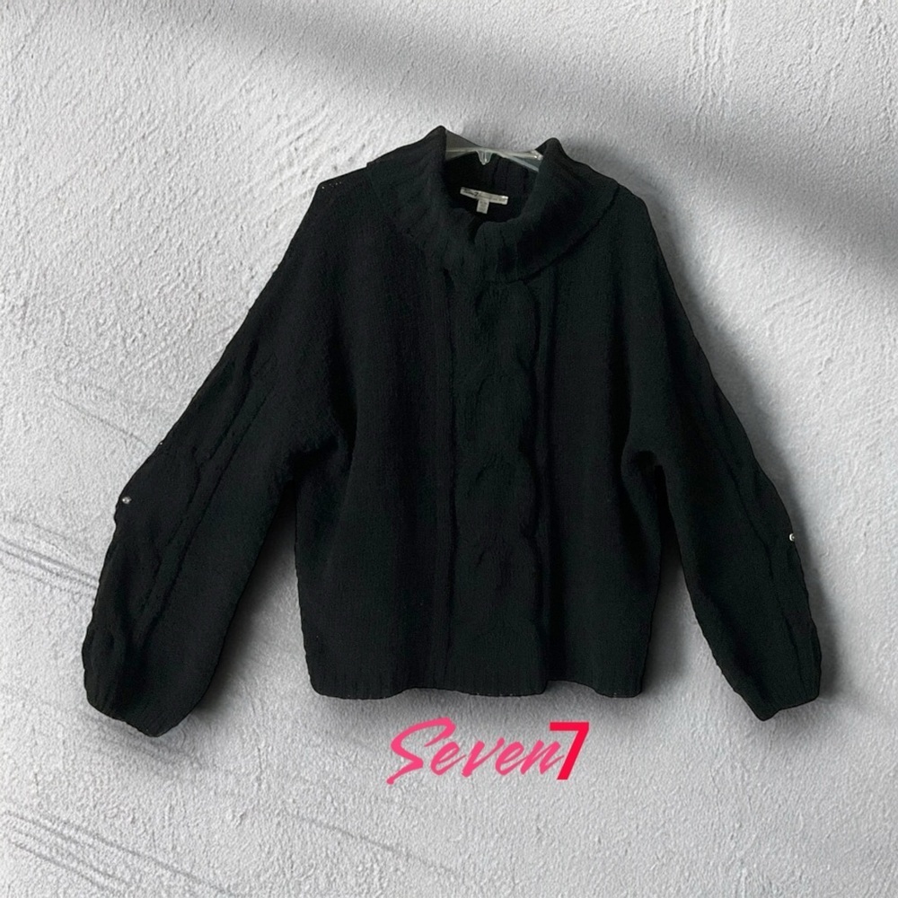 Seven Black Turtleneck Oversized Cable Knit Sweater Comfy Chunky Fall Goth SZ XL